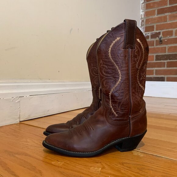 Vintage Justin Cowboy Boots Size 6 B Leather USA Made Western Rich Brown - Picture 1 of 16